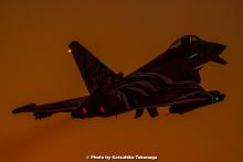 Eurofighter from 12 Gruppo on takeoff with engine outlets glowing in the dusk. (Photo by Katsuhiko Tokunage / NTA)