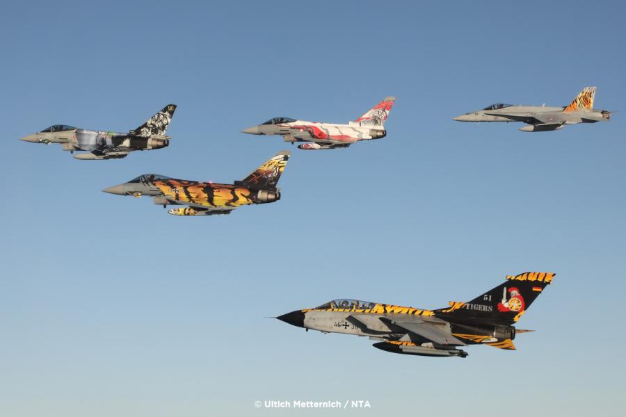 Mixed formation with Typhoon, Tornado and F-18C. 